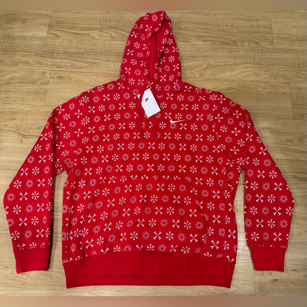 Nike Men’s Club Fleece All Over Print Pinwheel Monogram Print Hoodie Red M